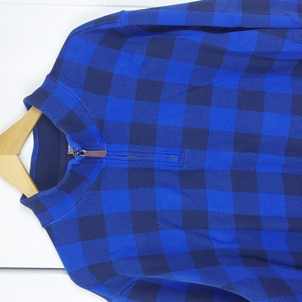 Lands' End |Mens Cobalt Blue Checker Sweater 1/4 Zip Heavyweight Warm Sz.XL